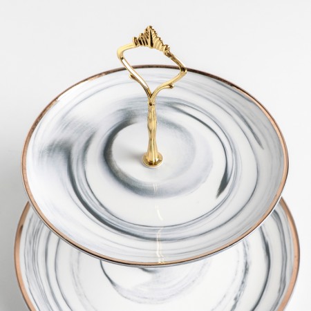 Ceramic 2-long “marble” ceramic dish, d = 20.5/25 cm, gray color-1