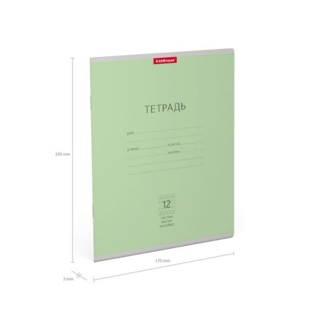 Notebook 12 sheets in a frequent slant, erichkrause "Classic", cover coated cardboard, block offlet, whiteness 100%, green-7