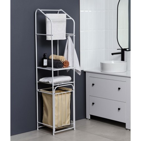 Rabberry with a basket for linen and crossbars, 2 tier, white color, 38x35x160 cm-5