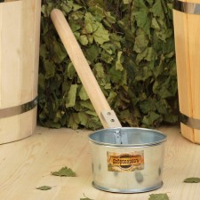A bucket for a bath made of galvanized steel, 0.7l, 50 cm, with a wooden pen, 