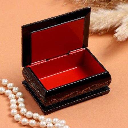 Casket "kitten", black, 6 × 9 cm, lacquer miniature-1