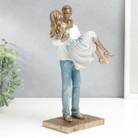 Souvenir Polystone "Lovers. I will carry you in my arms" Blue and white for bronze 26x9x16 cm-3