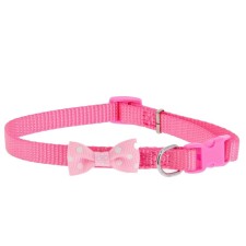 Nylon collar with a bow and a-sore buckle, Osh 20-30 x 1 cm, pink