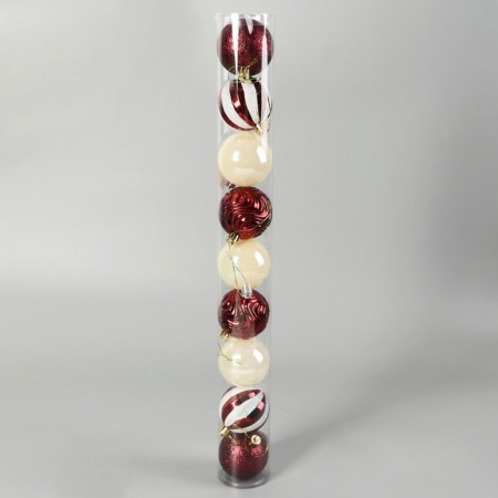 Set of balls plastic D-6 cm, 9 pcs "Melody" Wave stripes, red-white-1