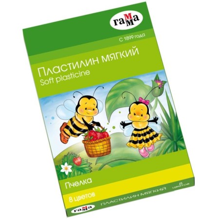 Soft plasticine (wax), 8 colors, 120 g, gamut "bee", with a stack