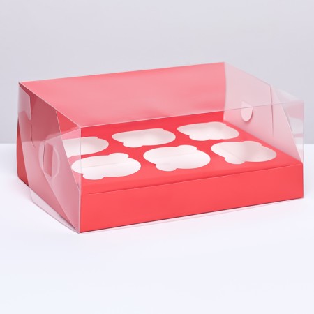 Confectionery folding box for 6 cupcakes 23.5 x 16 x 10, red