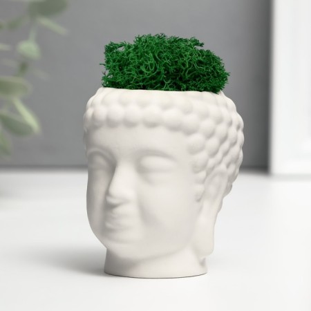 Concrete Kashpo "Buddha" with moss 7*6 cm white (moss green stabilized)-2