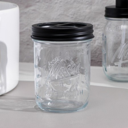 A set of bathroom accessories, 4 items (dispenser, glass for brushes, 2 jars), black color-3