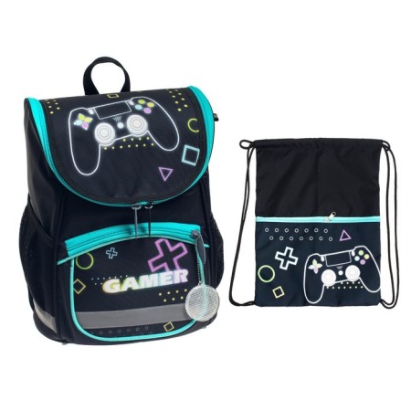 School standard, 36 x 26 x 16 cm, + bag for shoes 40 x 32 cm, calligrata n "Game", black