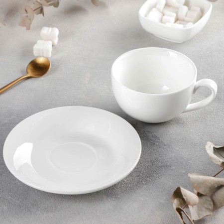 Tea steam porcelain Wilmax Olivia, 2 items: a cup 250 ml, a saucer d = 15 cm, white color-1