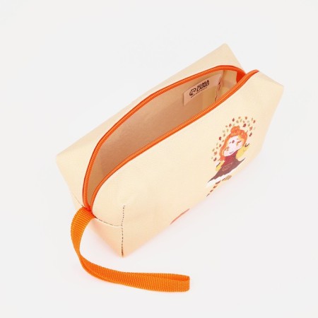 Cosmetic bag with a handle, orange color-2