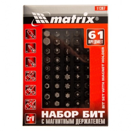 Набор бит Matrix 11387, с магнитным держателем, CrV, 61 шт.-4