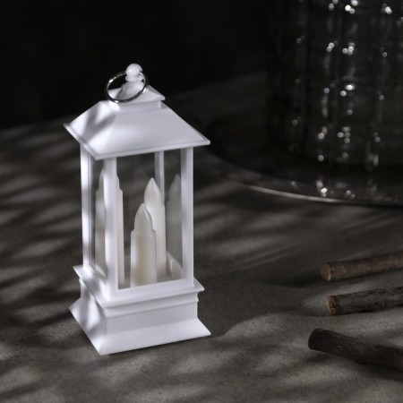 LED figure “White Lantern with candles” 5.5 × 13 × 5.5 cm, plastic, batteries AG13x3, glow warm white-1