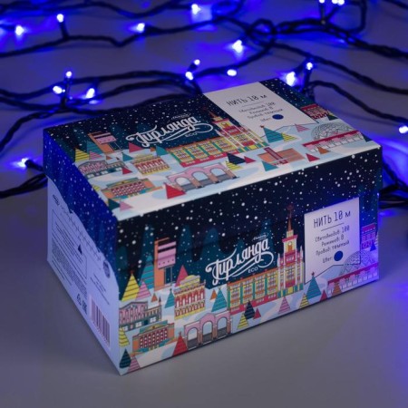 Garland “thread” 10 m, IP44, dark thread, 100 LED, glow blue, 8 modes, 220 V-3