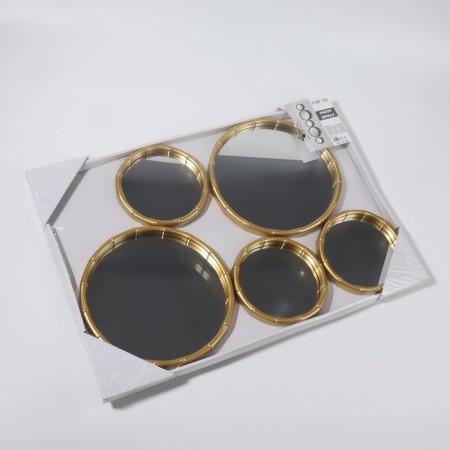 Bamboo wall mirrors, set - 5 pcs, D mirror surface 20.5/13 cm, golden color-6