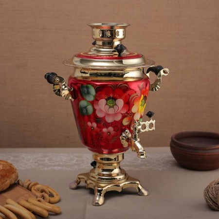Samovar "Zhostovo on Red", glass, 3 l, electric-1