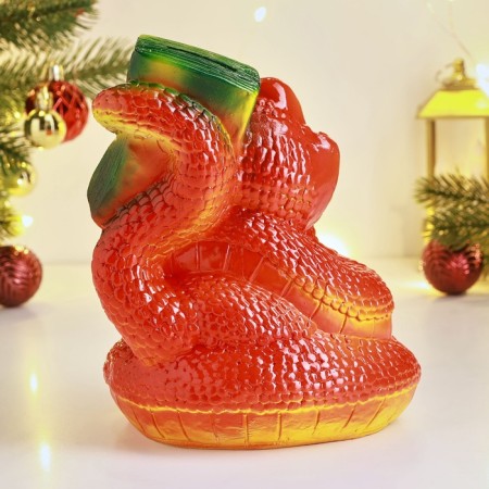 New Year. Symbol 2025. Piggy bank "Snake with a bill" 20x16cm, red-2