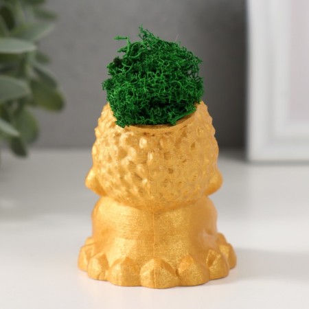 Concrete Kashpo "Buddha" 5.5x6.5x7cm gold with moss (moss green stabilized)-2