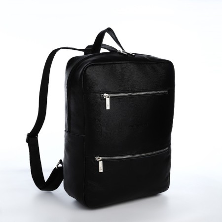 Male backpack made of genuine leather with lightning, igermann, black color