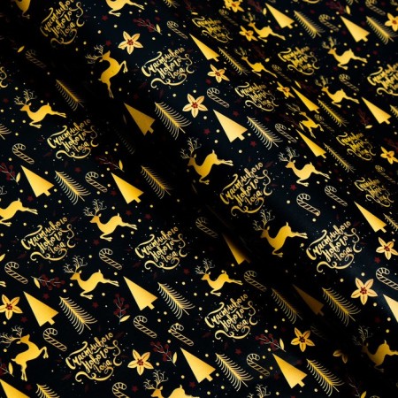 Glossy packaging paper "Deer in gold", 1 sheet, 70 x 100 cm-2