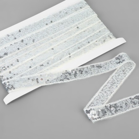 Decorative braid with sequins, 20 mm, 4.5 ± 0.5 m, silver color
