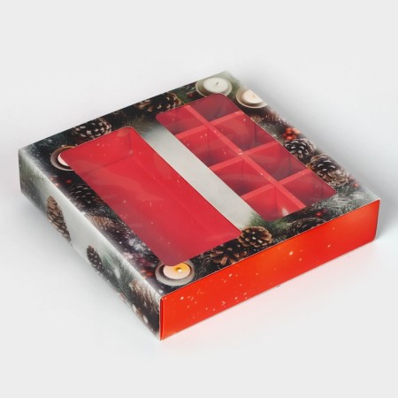 New Year. Box for 8 sweets and chocolate, with the New Year's window, 17.7 x 17.8 x 3.8 cm, confectionery packaging-3