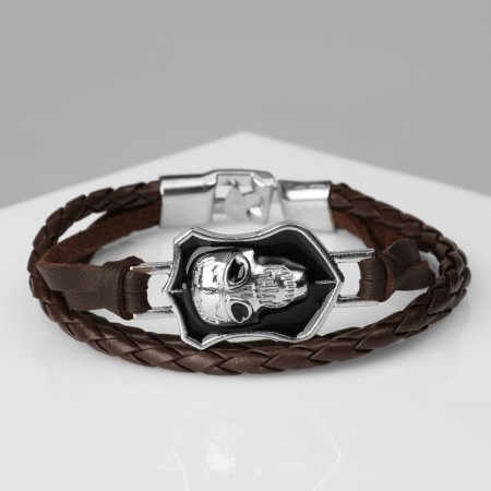 Bracelet male "Gordon" skull, brown color with silver, 21.5 cm