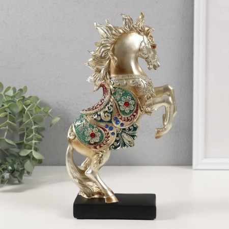Souvenir Polystone "Arabic horse with a flower blanket stood on its hind legs" gold 15x5x26 cm-3