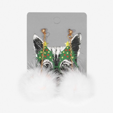 Earrings "New Year" pompons, black and white color in gold