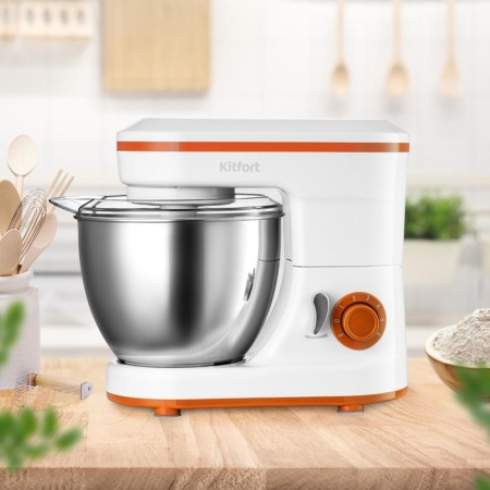 Mixer KitFort KT-3045-3, planetary, 1200 W, 4 l, 6 speeds, white-orange-1