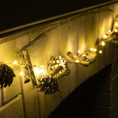 Garland “thread” 1.5 m dews with nozzles “cones and branches”, IP20, silver thread, 30 LED, glow warm white, CR2032x2