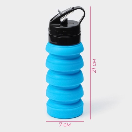 Water bottle folding shade "Stone", silicone, 530 ml, 7 × 21 cm, blue color-2