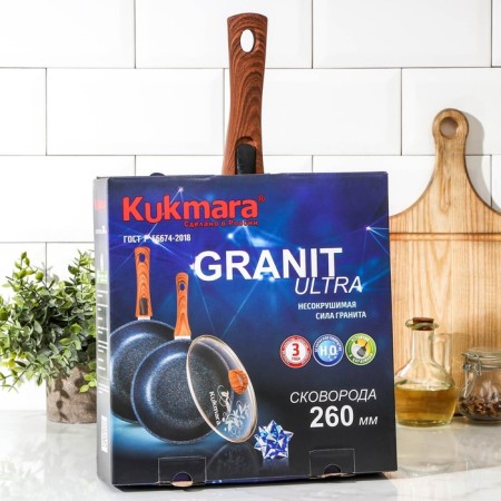 Granit Ultra pan, d = 26 cm, glass cover, removable handle, anti -stick coating-9