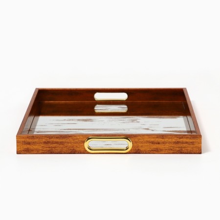 Plastic rectangular tray with a mirror "Strokes", 34 x 34 x 4.5 cm Soldier-3