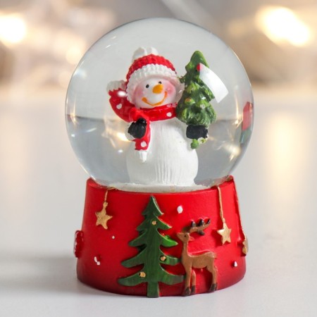 Souvenir Polystone Water Ball "Snowman with a Christmas tree" 4.5x4.5x6.5 cm-1