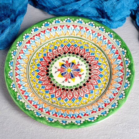 Plate plate of Rishtan ceramics "Patterns", green, flat, 27 cm-1