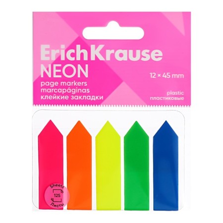 Bookmarks with adhesive edge plastic 12x45 mm 125l, Erichkrause, "Neon Arrows" mix-2
