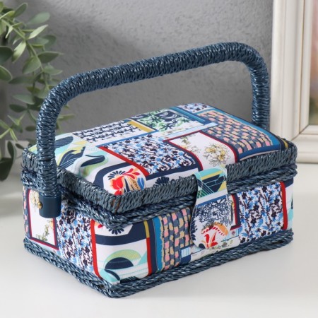 Casket for needlework "Patchwork. Blue flowers" 18x12x9.5 cm