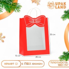 Пакет подарочный с оком "Бант", 26 х 35 х 15 см,  красный