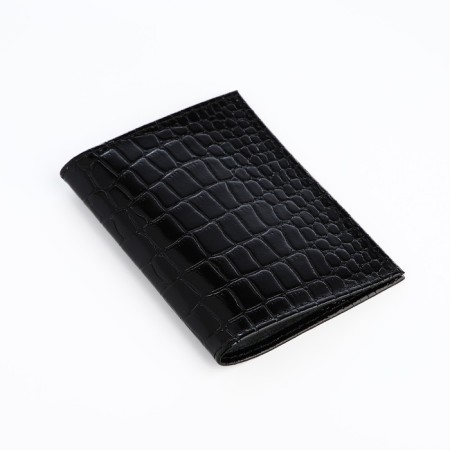 Passport cover, 5 pockets for cards, crocodile, black color-1