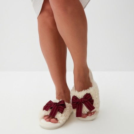 Women's slippers with an open nose, size 36-37, burgundy bow-9
