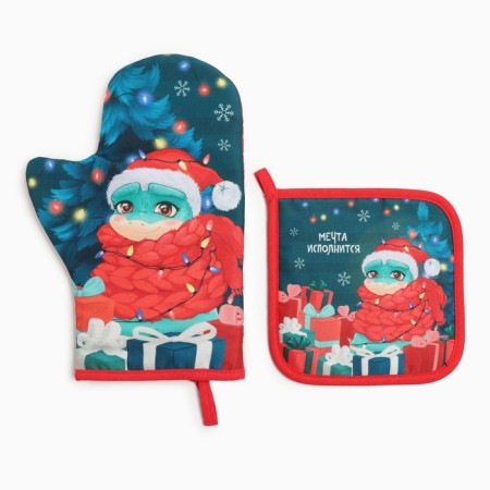 Set of kitchen shade "Dream will come true: a selection of 17x17 cm, mittens-seging 20x28 cm, 35% cotton-1
