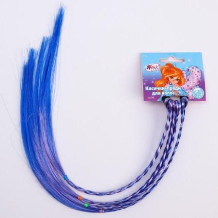 Hair pigtails on elastic band, blue, winx