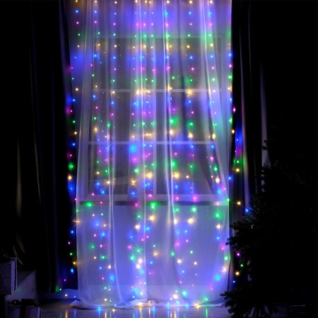 Garland "Curtain" 2.8 × 3 m dew on hooks, with a remote control, IP20, silver thread, 300 LED, glow of multi, 8 modes, USB