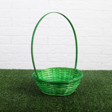 Wicker basket, bamboo, green, low-1