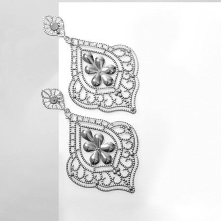Hanging earrings "openwork" Patterned waltz, color silver, 8.5 cm-2