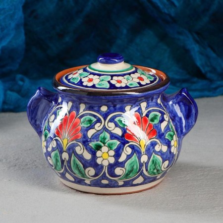 Sugar of Rishtan ceramics "Flowers", 1 l, blue