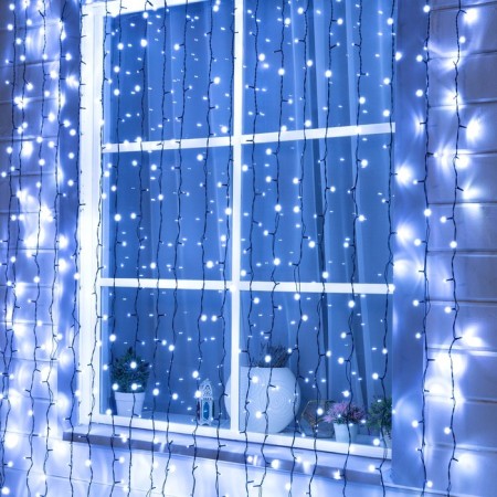 Garland "Curtain" 2 × 3 m, IP44, UMS, dark thread, 760 LED, white glow, flicker, 220 V