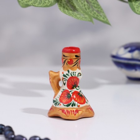 Hochloma candlestick with a pen, gzhel, color-1