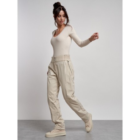 Warmed female trousers, size 48, beige color-3